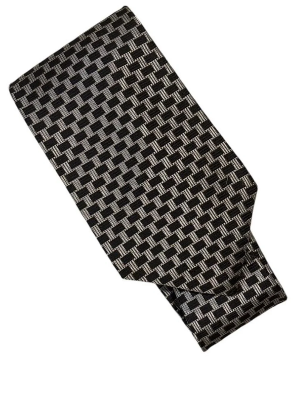 Black & Silver Woven Geometric Tie